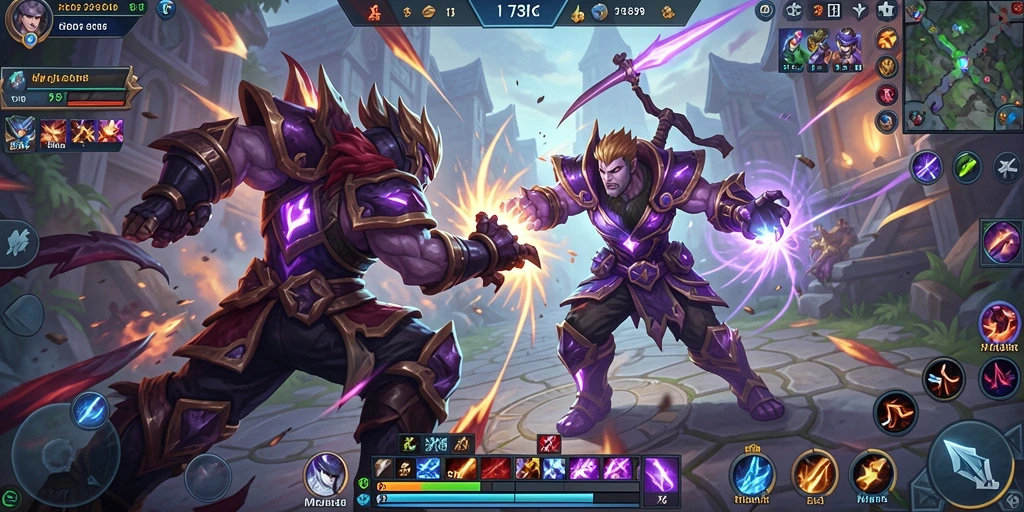 Tampilan gameplay seru dalam pertarungan MOBA 73K.