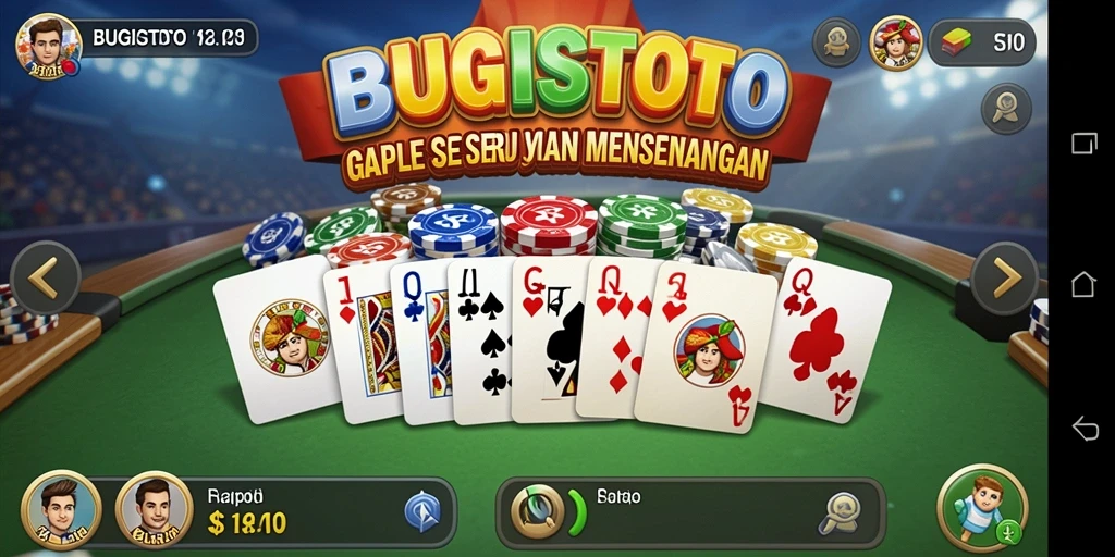 Screenshot gameplay BUGISTOTO menunjukkan serunya bermain Gaple bersama teman.