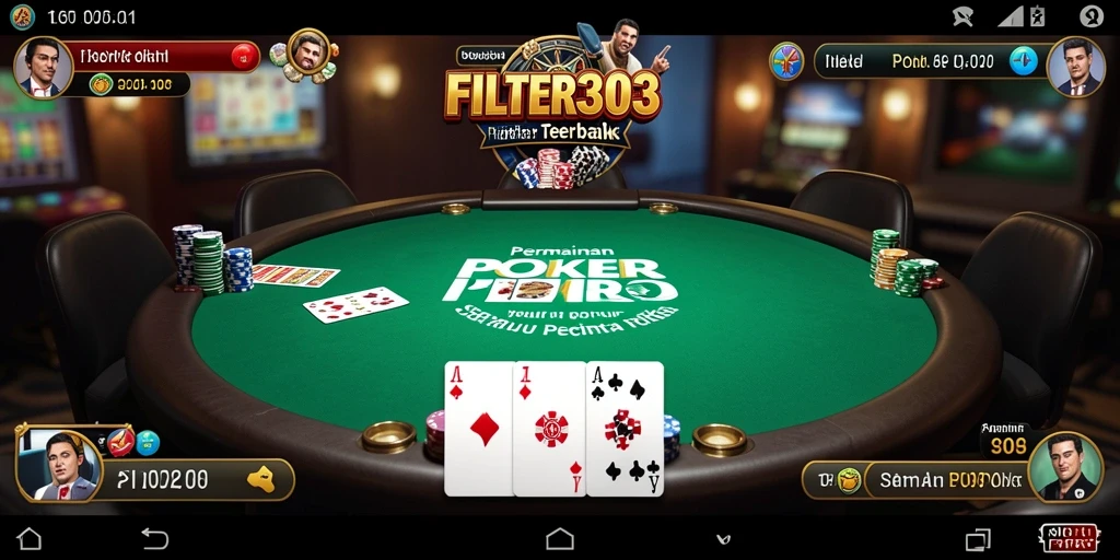 Tangkapan layar gameplay FILTER303 yang menunjukkan momen seru dalam permainan poker.