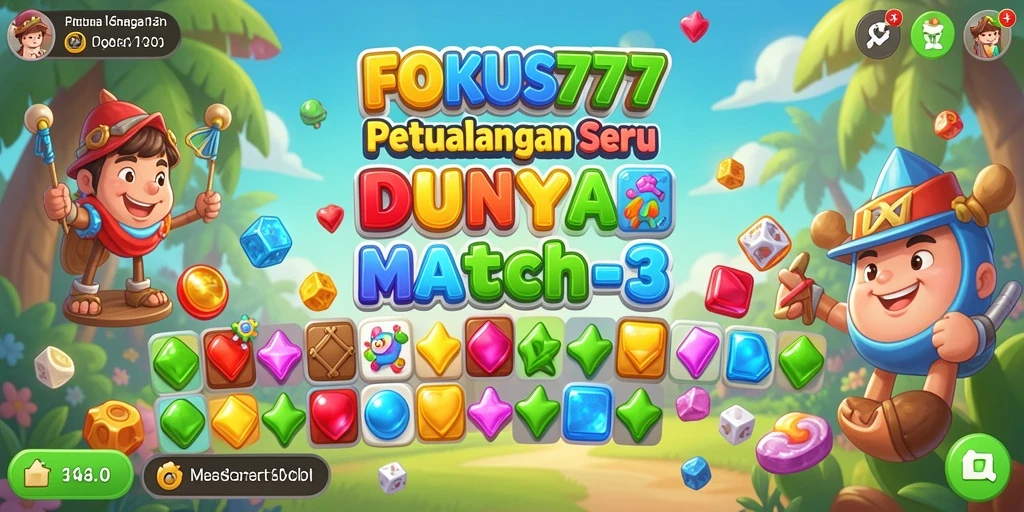 Screenshot FOKUS777 menampilkan aksi mencocokkan biji permata yang dinamis.