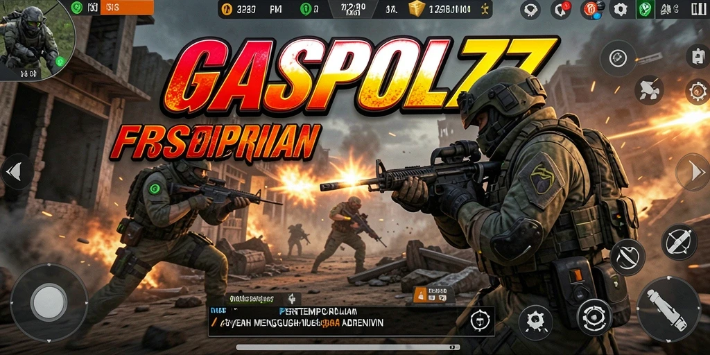 Screenshot menunjukkan aksi intens dalam pertempuran FPS di GASPOL77.