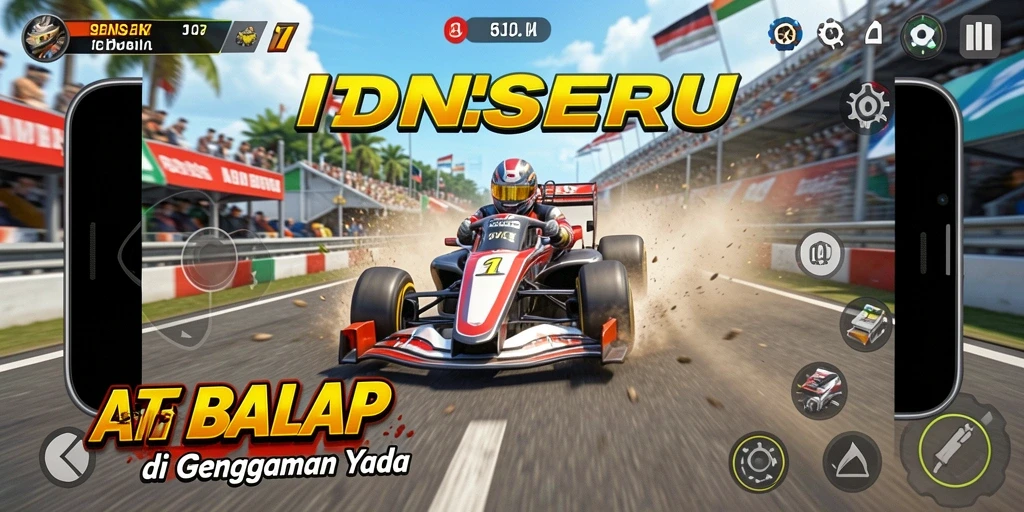 Screenshot menunjukkan aksi balap mendebarkan di IDNSERU.