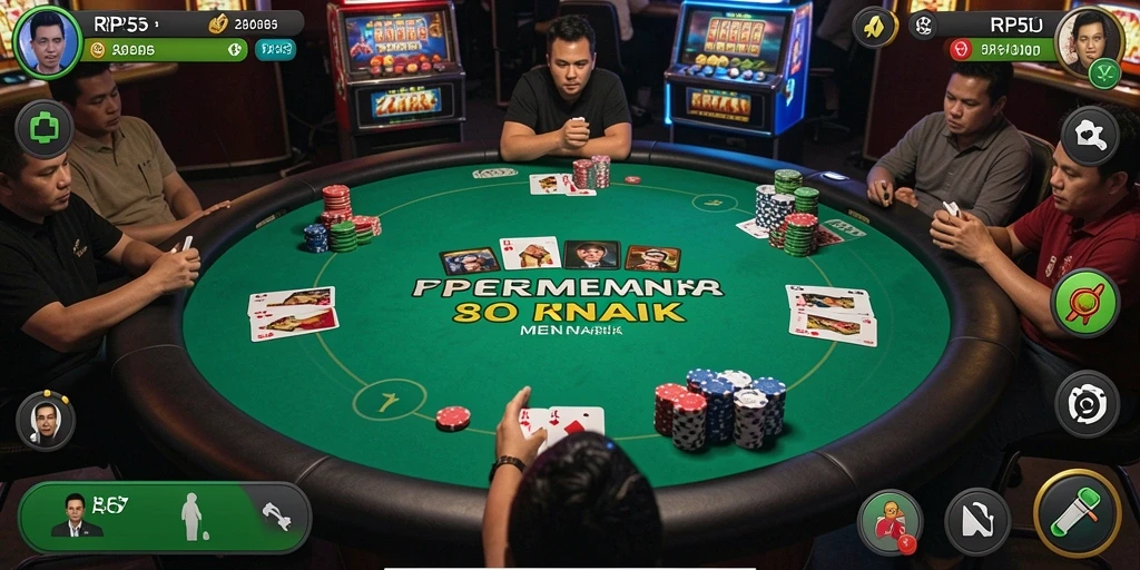 Tampilan gameplay menarik dari RP55 dengan suasana poker yang nyata.