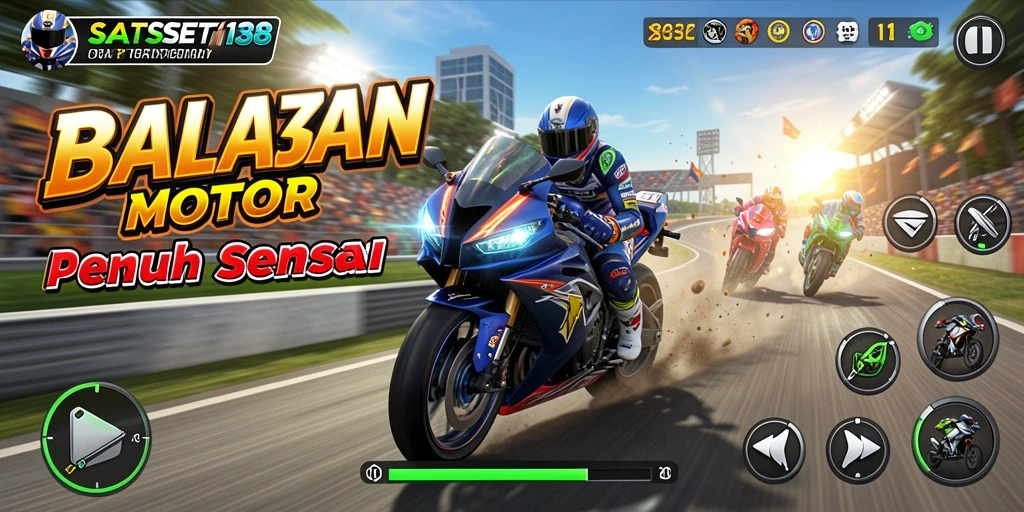 Screenshot SATSET138 menampilkan balapan motor yang seru dan mendebarkan.