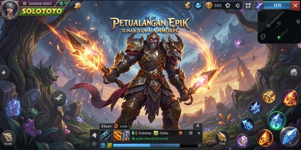 Tangkapan layar gameplay yang menampilkan pertempuran seru di dunia SOLOTOTO.