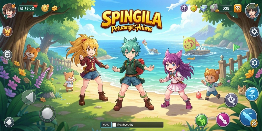 Screenshot utama gameplay SPINGILA menampilkan aksi karakter Anime yang seru.