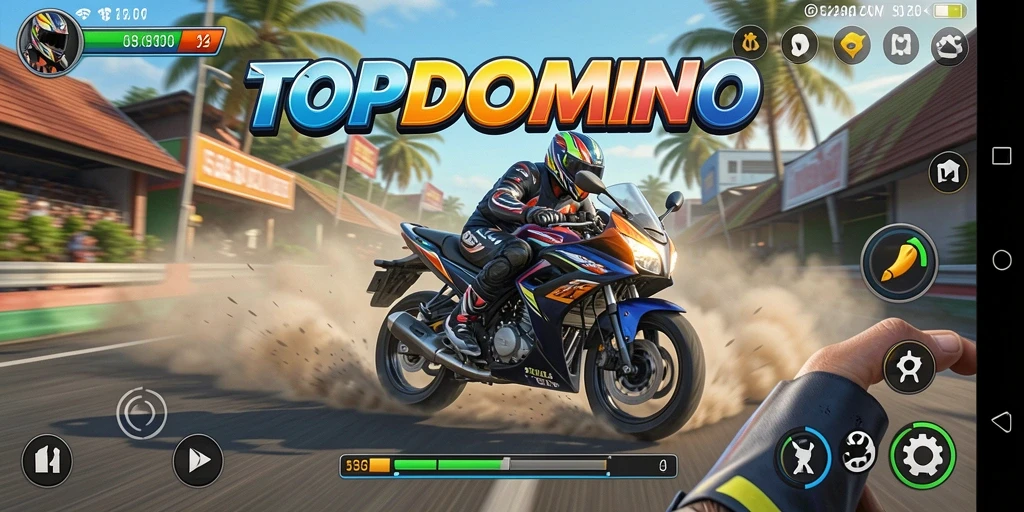 Tampilan gameplay seru dalam balapan motor di TOPDOMINO.