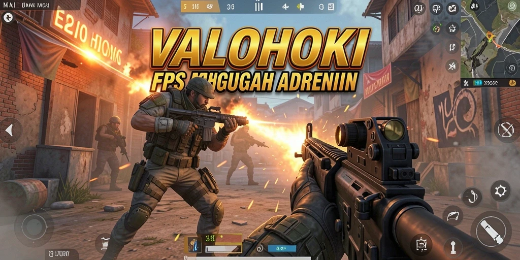 Gameplay intens VALOHOKI menampilkan aksi tembak-menembak yang cepat.